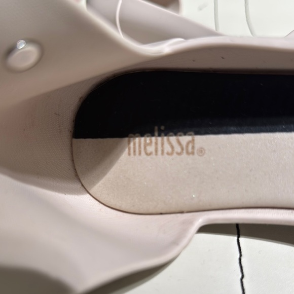 Melissa Cream and Black Flats with Pointed Toe and Ankle Strap - Picture 3 of 6